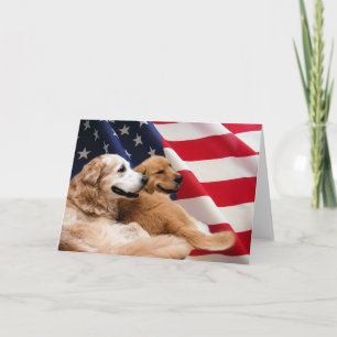Golden Retrievers American Flag Card