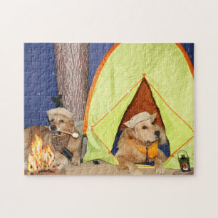 Golden Retrievers Camping Jigsaw Puzzle