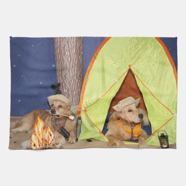 Golden Retrievers Camping Kitchen Towel (Horizontal)