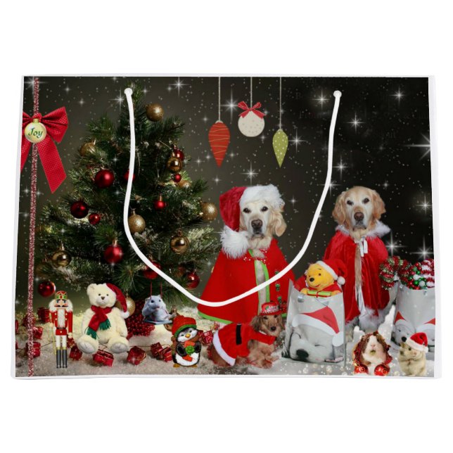 Golden Retriever's & Dachshund in Xmas attire Large Gift Bag (Front)