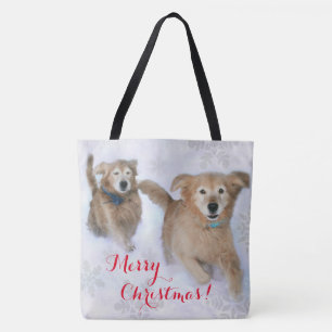 Golden Retrievers Dashing Thru the Snow Christmas Tote Bag