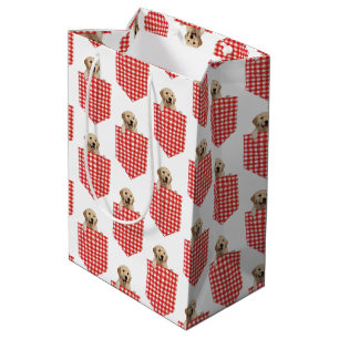 Golden Retrievers In Gingham Pocket  Medium Gift Bag
