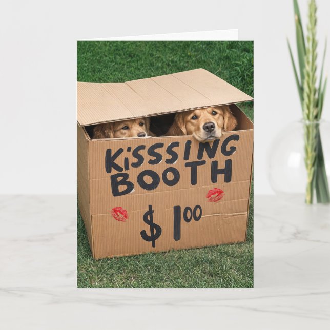 Golden Retrievers In Kissing Box Card (Front)