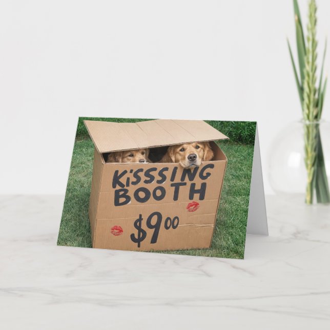 Golden Retrievers In Kissing Box Card (Front)