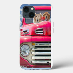 Golden Retrievers in Red Truck iPhone 13 Case