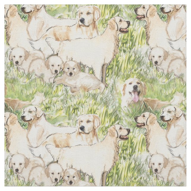 Golden Retrievers in the grass Cotton fabric (Close Up)
