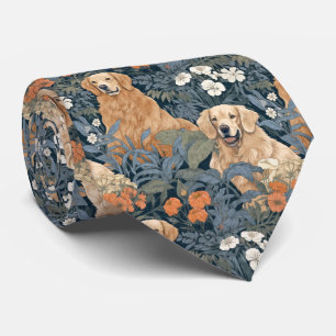 Golden Retrievers in William Morris Style Garden Tie