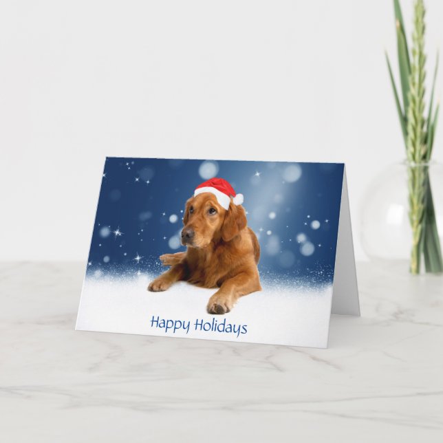 Golden Retriker chien étoiles neige carte de Noël (Devant)