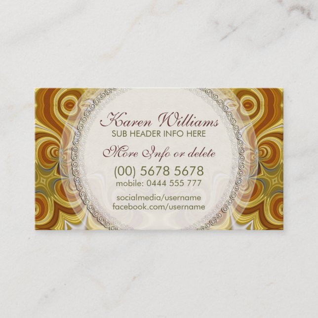 Golden Retro Groovy Swirls w. logo Business Card (Front)