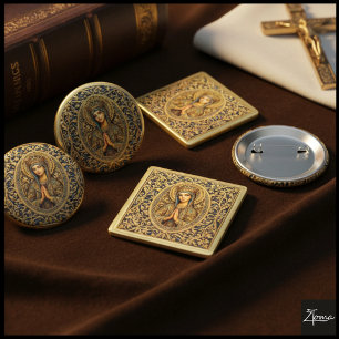 Golden Reverence Virgin Mary 2 Inch Round Button