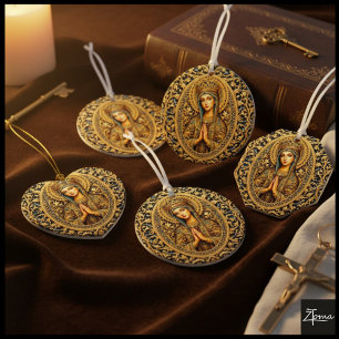 Golden Reverence Virgin Mary Ceramic Ornament
