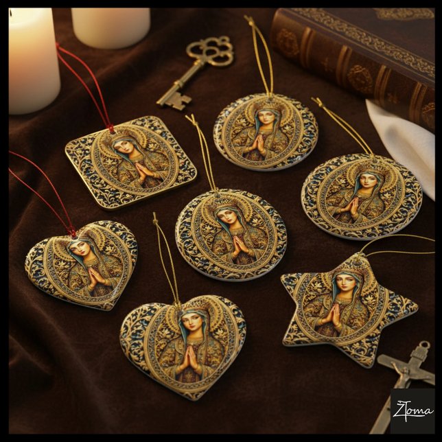 Golden Reverence Virgin Mary Ceramic Ornament (Creator Uploaded)