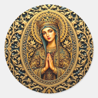 Golden Reverence Virgin Mary Classic Round Sticker