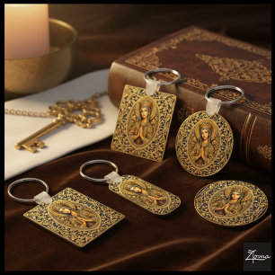 Golden Reverence Virgin Mary Keychain