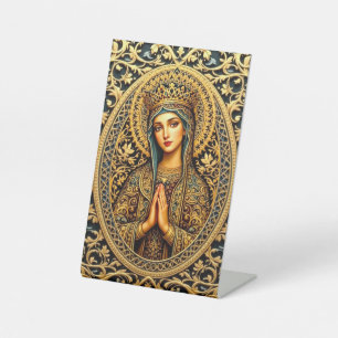 Golden Reverence Virgin Mary Pedestal Sign