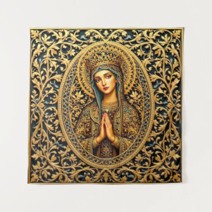 Golden Reverence Virgin Mary Tapestry