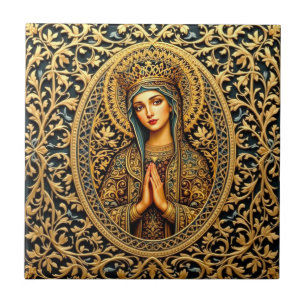 Golden Reverence Virgin Mary Tile