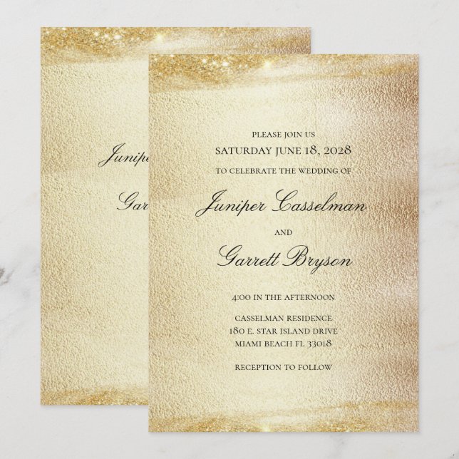 Golden Rhapsody Wedding Elegant Sparkling Gold Inv Invitation (Front/Back)