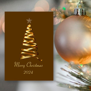 Golden Ribbon Christmas Tree Greeting Card