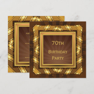 Golden Ribbon & Stars Framed Mans 70th Birthday Invitation