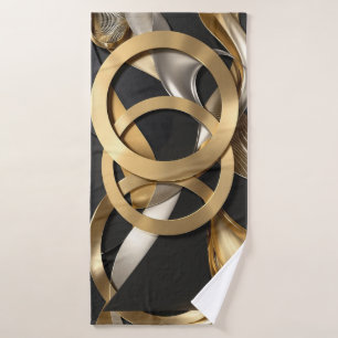 Golden Rings Abstract Art – Modern Luxury Design Bath Towel