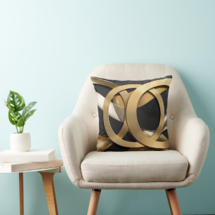 Golden Rings Abstract Art – Modern Luxury Design Throw Pillow