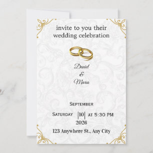 Golden Rings Beige Floral Custom Wedding Invitation