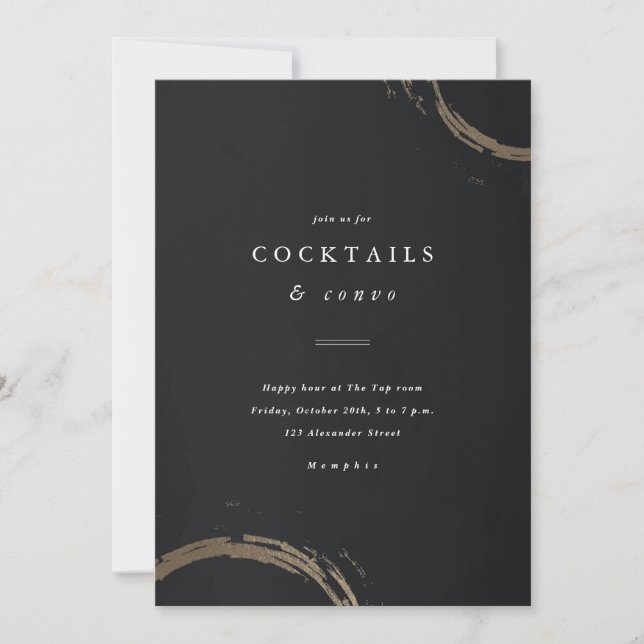 Golden Rings Black and Gold Cocktail Party Invitation (Front)
