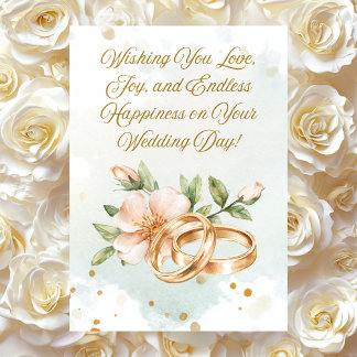 "Golden Rings & Blooms" Personalized Wedding Card