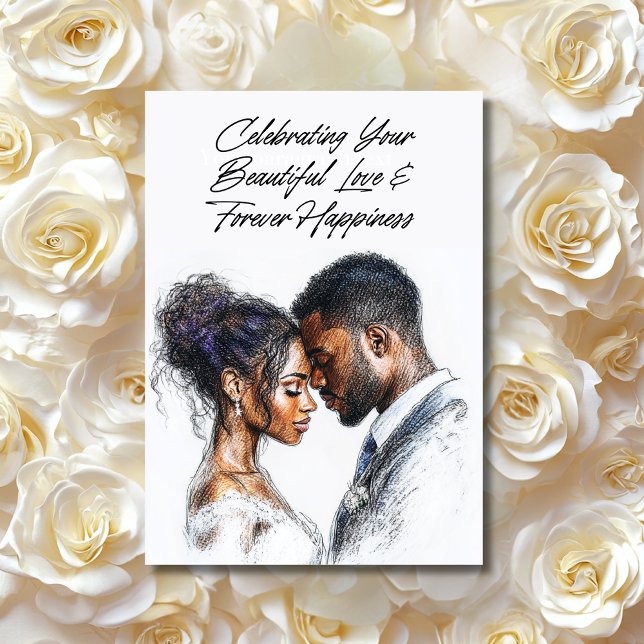 "Golden Rings & Blooms" Personalized Wedding Card (Wedding card)