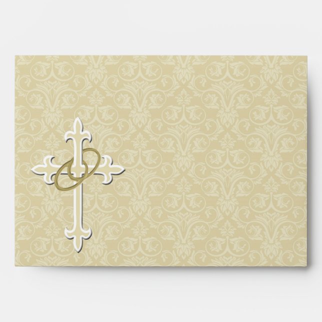 Golden Rings with Cross, Elegant Christian Love Envelopes (Front)