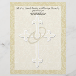 Golden Rings with Cross, Elegant Christian Love Letterhead