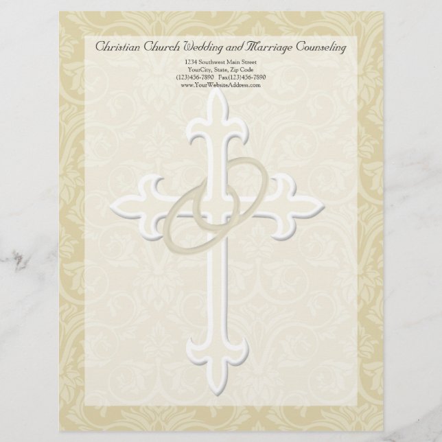 Golden Rings with Cross, Elegant Christian Love Letterhead (Front)