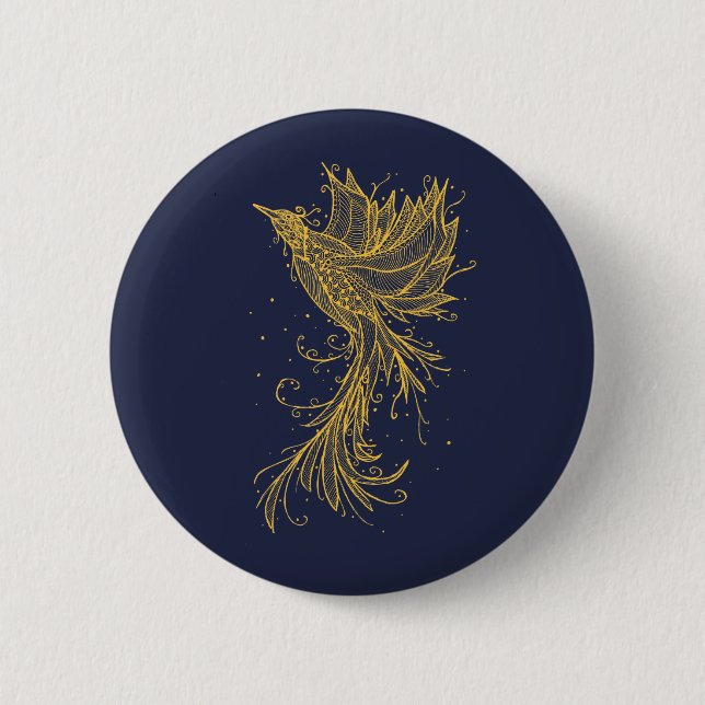 Golden Rising Phoenix Blue Button (Front)