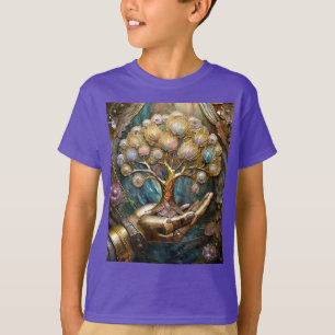 Golden Robot Hand Holding Gold Tree Of Life T-Shirt