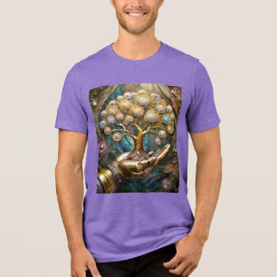 Golden Robot Hand Holding Gold Tree Of Life Tri-Blend Shirt