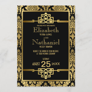 Golden Romance 1920 Art Déco Faire-part de mariage