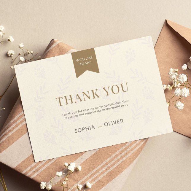 Golden romantic wedding olive branches thank you card (Creator Uploaded)