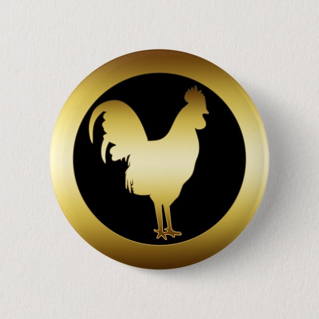 GOLDEN ROOSTER 2 INCH ROUND BUTTON (Front)