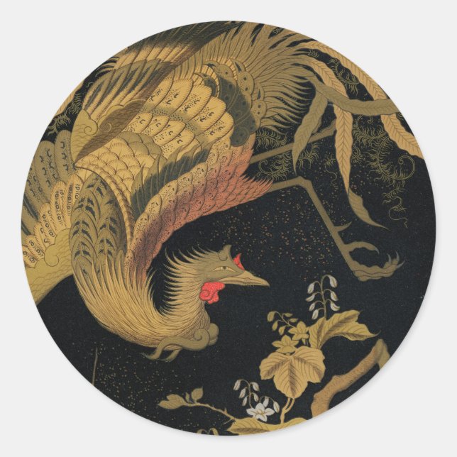 Golden Rooster Bird Japanese Classic Antique Classic Round Sticker (Front)