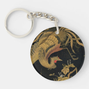 Golden Rooster Bird Japanese Classic Antique Keychain