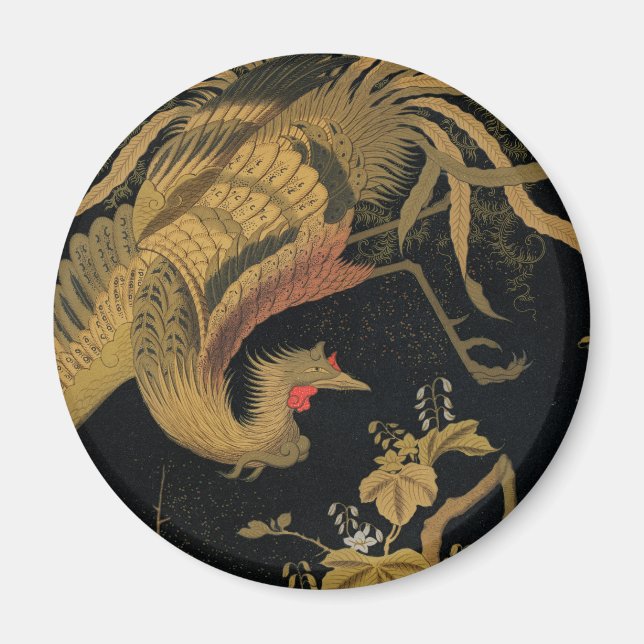Golden Rooster Bird Japanese Classic Antique Magnet (Front)