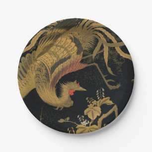 Golden Rooster Bird Japanese Classic Antique Paper Plate