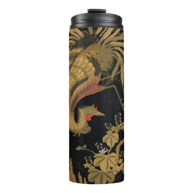 Golden Rooster Bird Japanese Classic Antique Thermal Tumbler (Front)