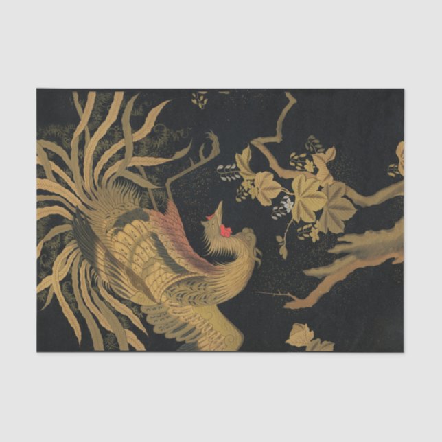 Golden Rooster Bird Japanese Classic Antique Tissue Paper (Front)