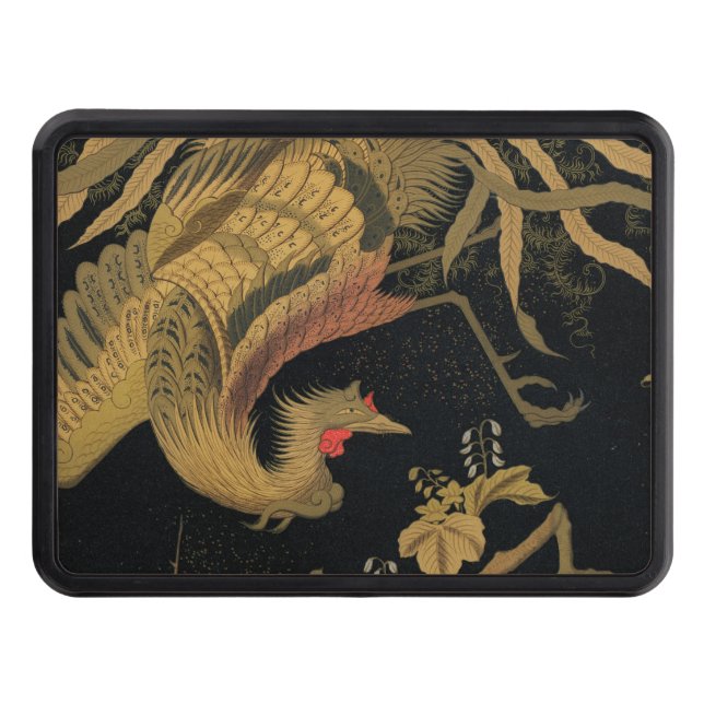 Golden Rooster Bird Japanese Classic Antique Trailer Hitch Cover (Front)