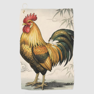 Golden rooster Japanese art Golf Towel