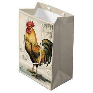 Golden rooster Japanese art Medium Gift Bag
