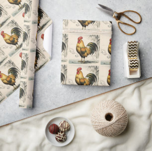 Golden rooster Japanese art Wrapping Paper