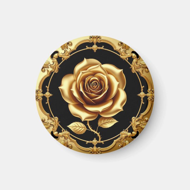 Golden Rose Artwork with Ornate Decorative Element Magnet (Front)